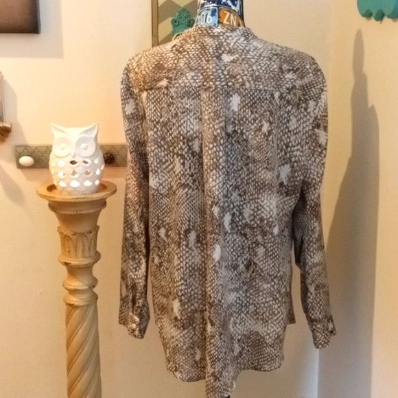 JONES NEW YORK Women's Snake Skin Print Muted Brown / White Flowing Blouse XL - Picture 6 of 8